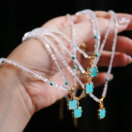 Summer Sparkle White Crystal Turquoise Bead Necklace